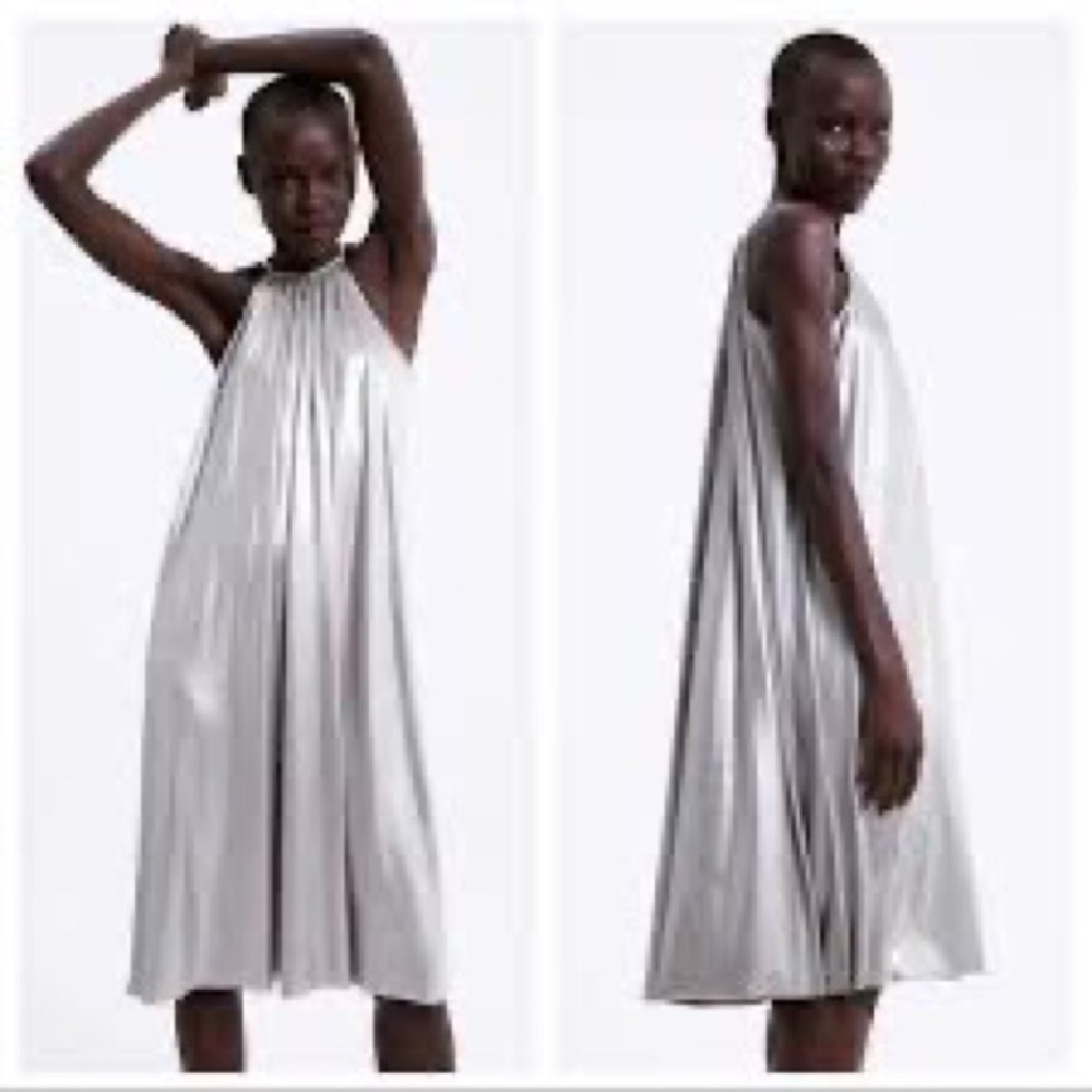 ZARA Metallic Silver Dress Size Small